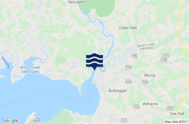 Mapa da tábua de marés em Shelltown, United States