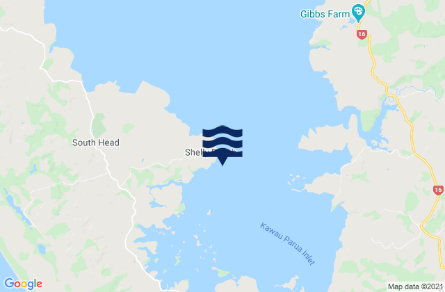 Mapa da tábua de marés em Shelly Beach, New Zealand