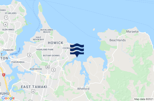 Mapa da tábua de marés em Shelly Park Beach, New Zealand