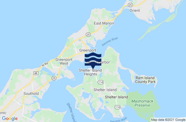 Mapa da tábua de marés em Shelter Island Heights, United States