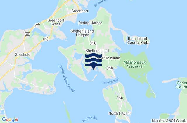 Mapa da tábua de marés em Shelter Island, United States
