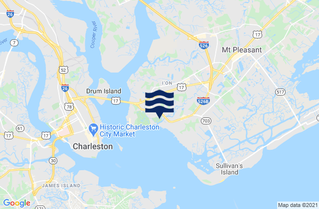 Mapa da tábua de marés em Shem Creek, United States