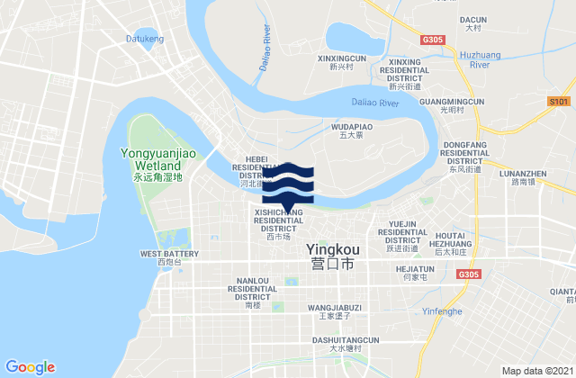 Mapa da tábua de marés em Shengli, China