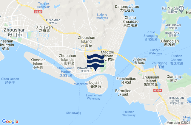 Mapa da tábua de marés em Shenjiamen, China