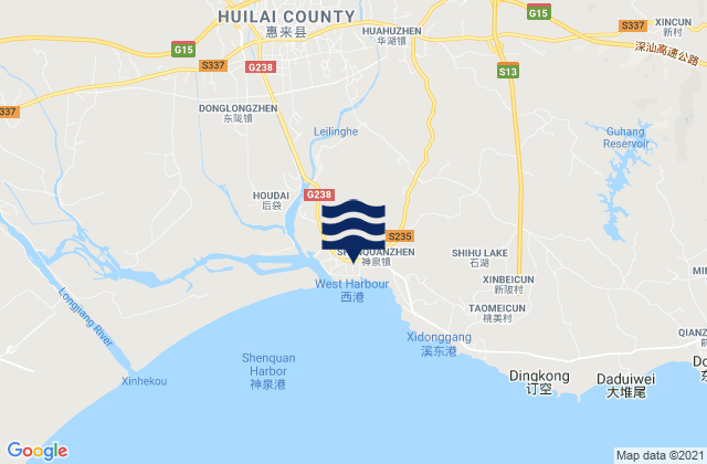 Mapa da tábua de marés em Shenquan, China