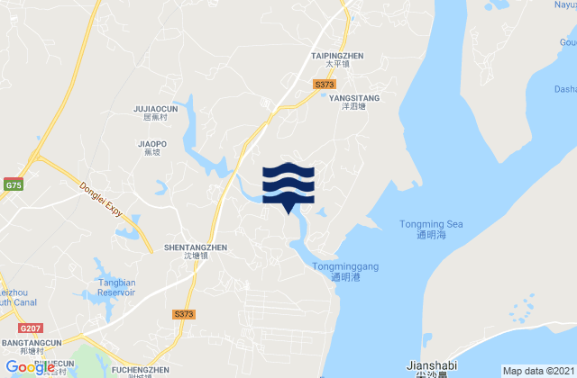 Mapa da tábua de marés em Shentang, China