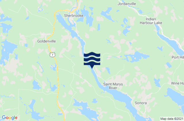 Mapa da tábua de marés em Sherbrooke, Canada