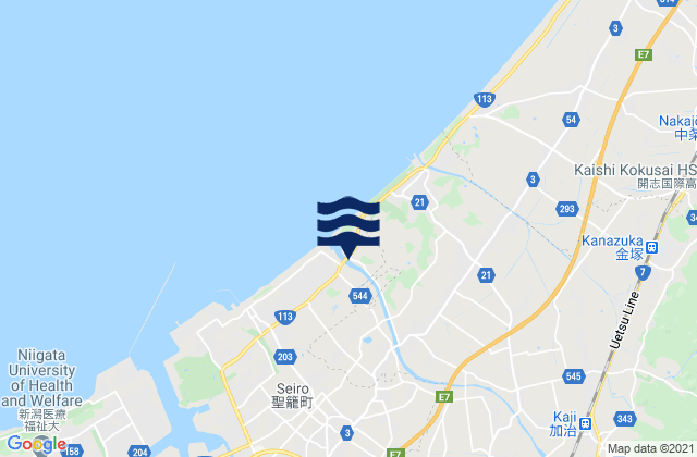 Mapa da tábua de marés em Shibata, Japan