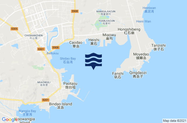 Mapa da tábua de marés em Shidao Wan, China