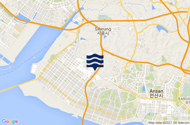 Mapa da tábua de marés em Shihung, South Korea
