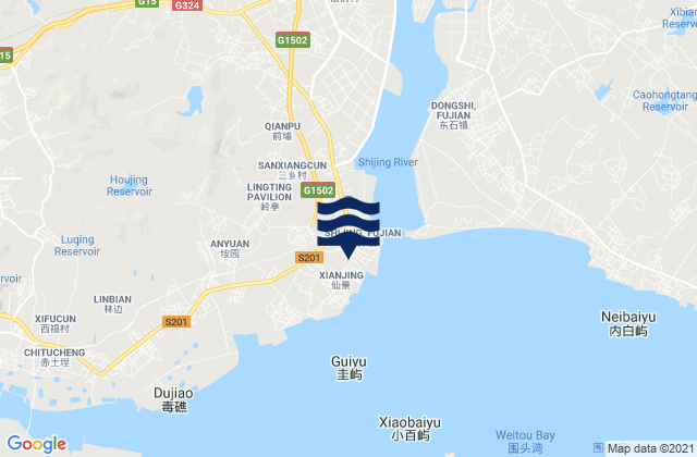 Mapa da tábua de marés em Shijing, China