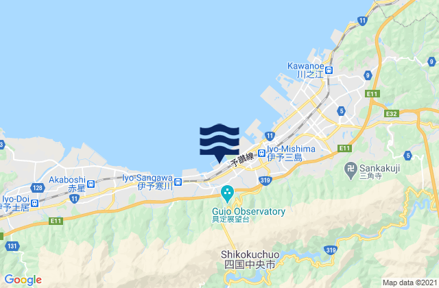 Mapa da tábua de marés em Shikoku-chūō Shi, Japan