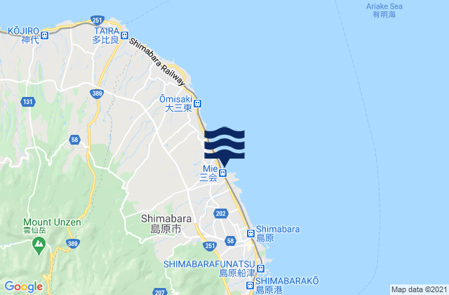 Mapa da tábua de marés em Shimabara-shi, Japan