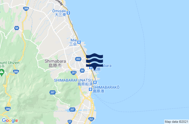 Mapa da tábua de marés em Shimabara, Japan