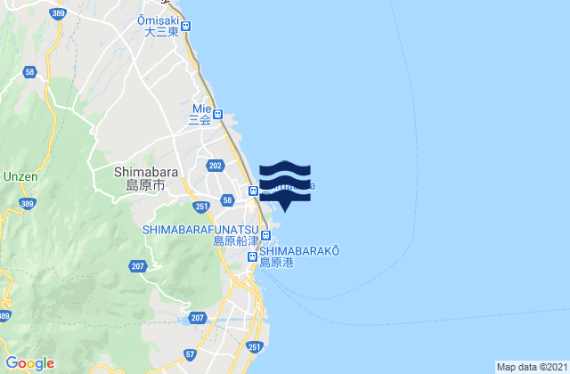Mapa da tábua de marés em Shimabara Shimabara Kaiwan, Japan