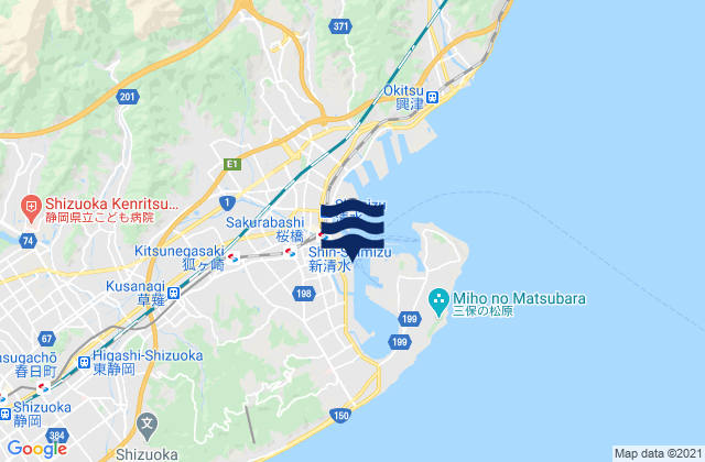 Mapa da tábua de marés em Shimizu-ku, Japan