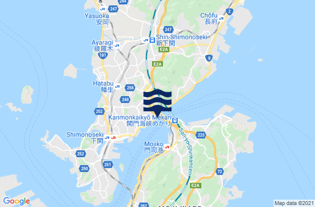 Mapa da tábua de marés em Shimonoseki Honshu, Japan