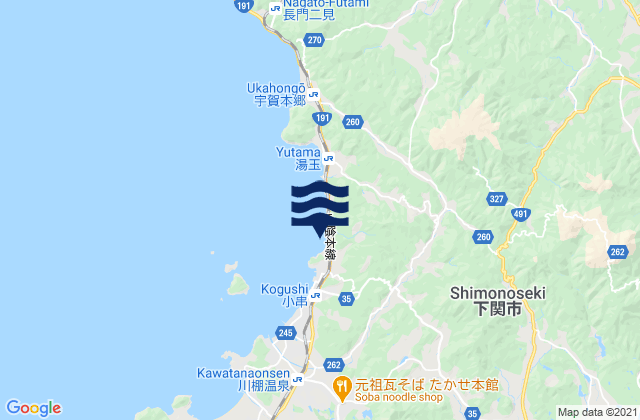 Mapa da tábua de marés em Shimonoseki Shi, Japan