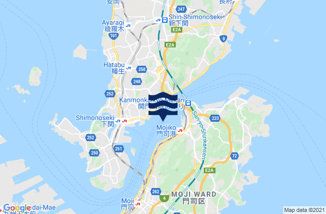 Mapa da tábua de marés em Shimonoseki, Japan