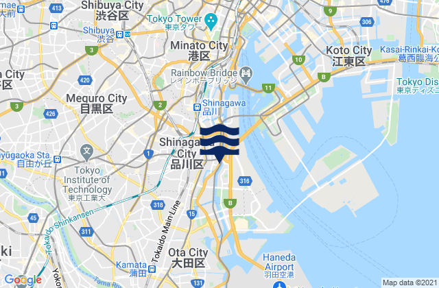 Mapa da tábua de marés em Shinagawa-ku, Japan