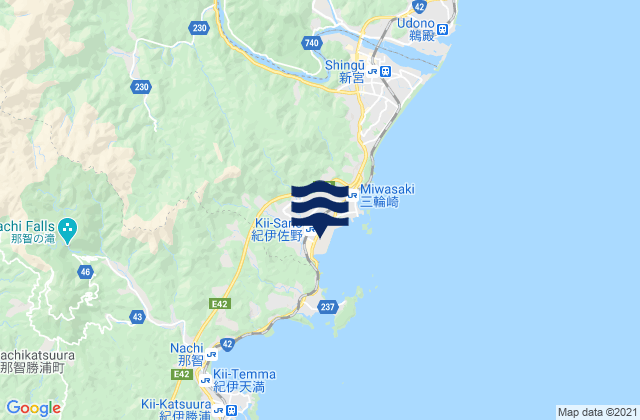 Mapa da tábua de marés em Shingū-shi, Japan