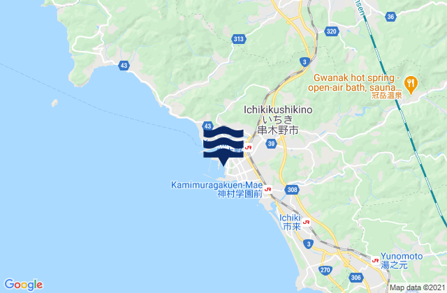 Mapa da tábua de marés em Shinseicho, Japan