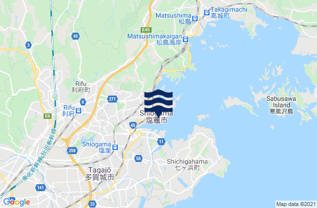 Mapa da tábua de marés em Shiogama Shi, Japan
