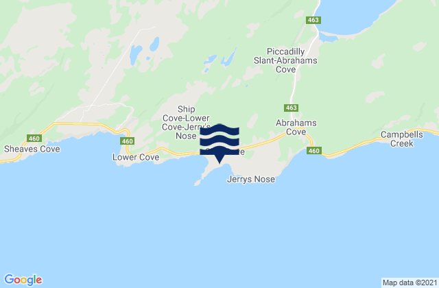 Mapa da tábua de marés em Ship Cove, Canada