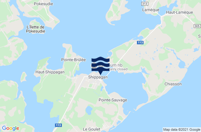 Mapa da tábua de marés em Shippagan, Canada