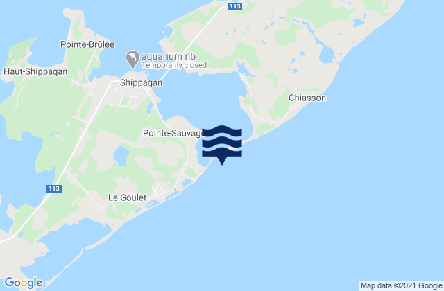 Mapa da tábua de marés em Shippegan Gully, Canada