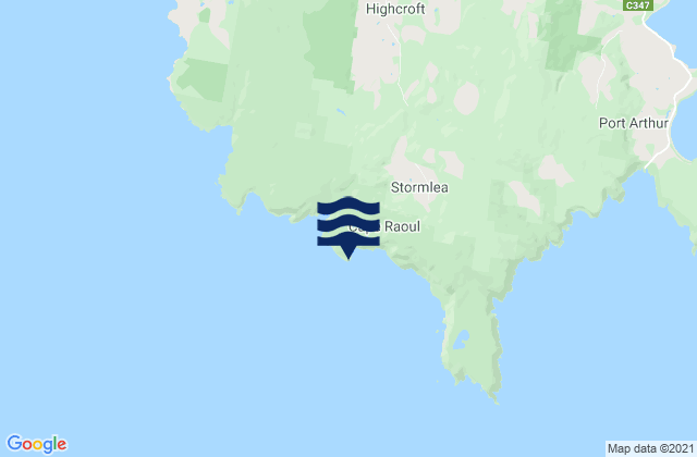 Mapa da tábua de marés em Shipstern Bluff, Australia