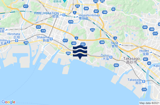 Mapa da tábua de marés em Shirahamachō-usazakiminami, Japan