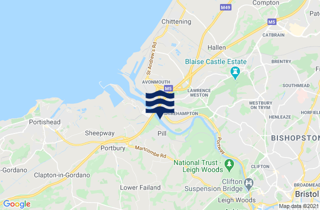 Mapa da tábua de marés em Shirehampton, United Kingdom