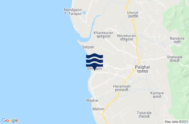 Mapa da tábua de marés em Shirgaon, India