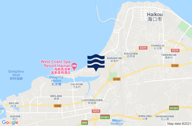 Mapa da tábua de marés em Shishan, China