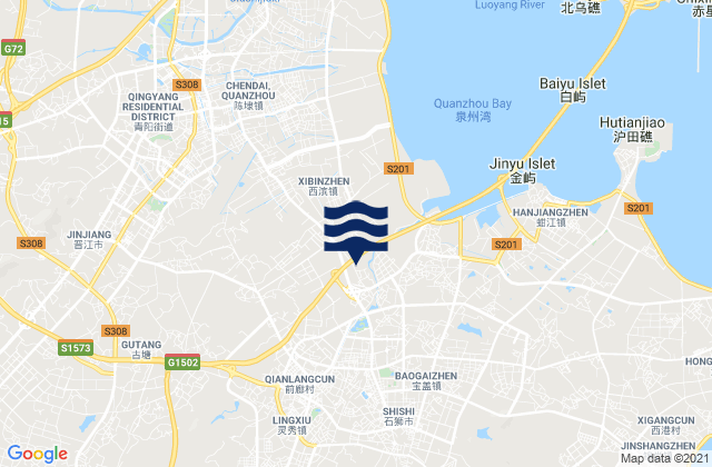 Mapa da tábua de marés em Shishi, China