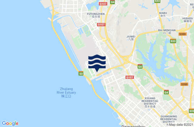 Mapa da tábua de marés em Shiyan, China
