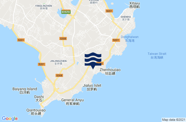 Mapa da tábua de marés em Shizhencun, China