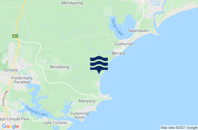 Mapa da tábua de marés em Shoalhaven Shire, Australia