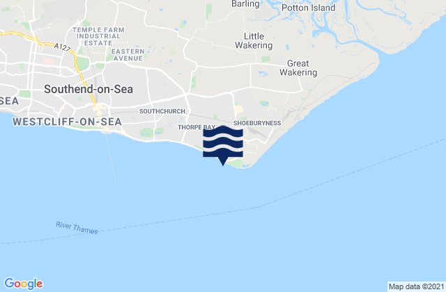 Mapa da tábua de marés em Shoebury Common Beach, United Kingdom