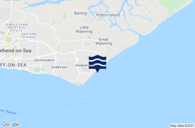 Mapa da tábua de marés em Shoebury East Beach, United Kingdom