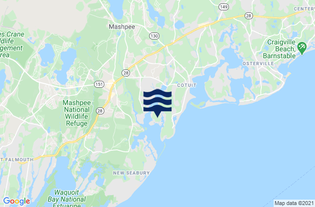 Mapa da tábua de marés em Shoestring Bay, United States