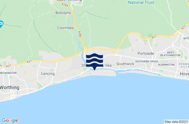 Mapa da tábua de marés em Shoreham-by-Sea, United Kingdom