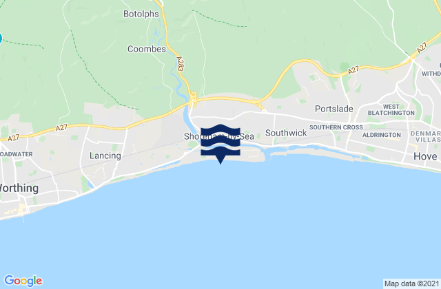 Mapa da tábua de marés em Shoreham Beach, United Kingdom
