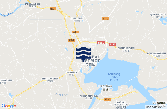 Mapa da tábua de marés em Shuidong, China