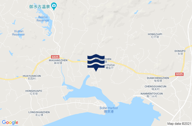 Mapa da tábua de marés em Shuzi, China