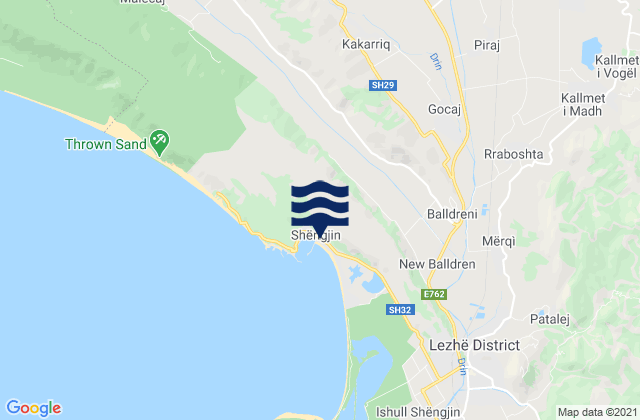 Mapa da tábua de marés em Shëngjin, Albania