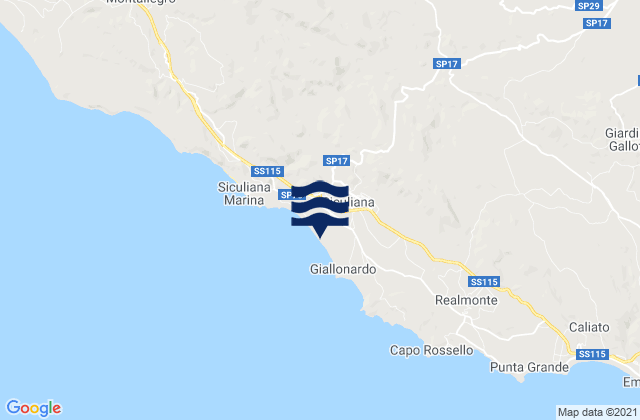 Mapa da tábua de marés em Siculiana, Italy