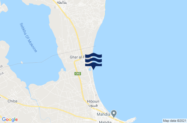Mapa da tábua de marés em Sidi Ben Nour, Tunisia