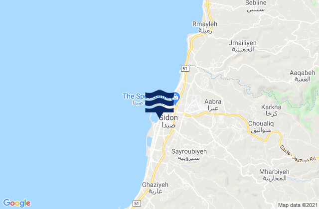 Mapa da tábua de marés em Sidon, Lebanon